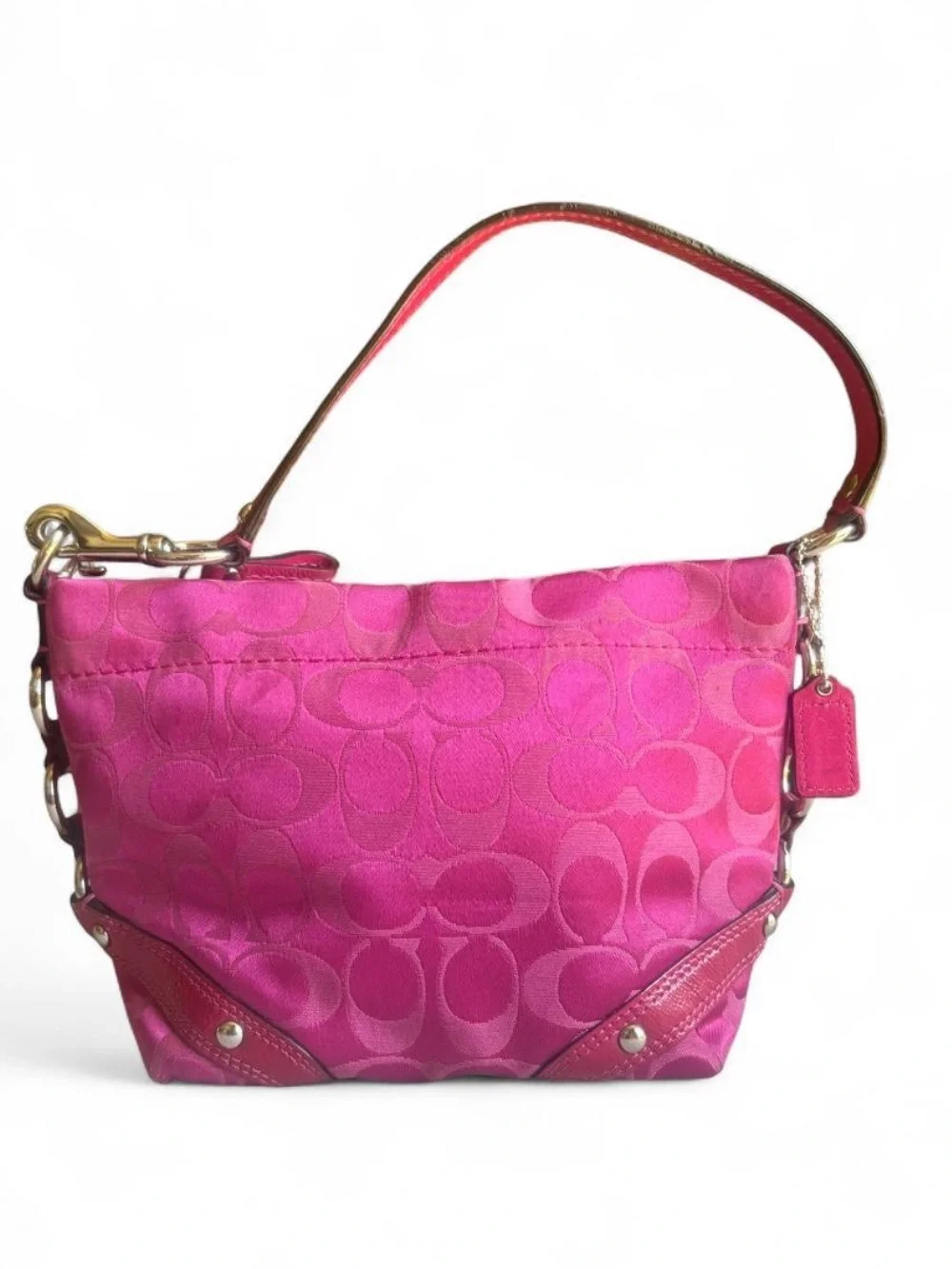 Vintage Coach Y2K Hot Pink Carly Mini Signature Hobo Shoulder Bag